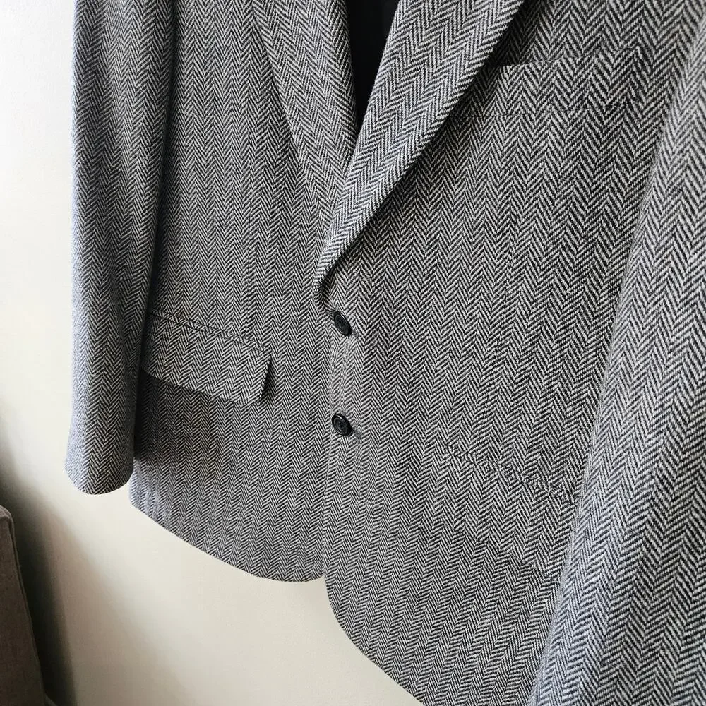 Oscar de la Renta Men's Tweed Blazer Size 40S Lambswool Blend Herringbone Preppy